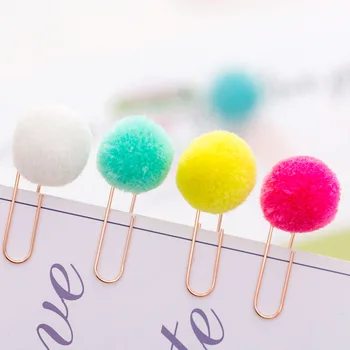 

6PCS Cute Hairball Rose Gold Cilp Modelling Paper Clip Fashion Business Office Lady Style Office Stationery Set