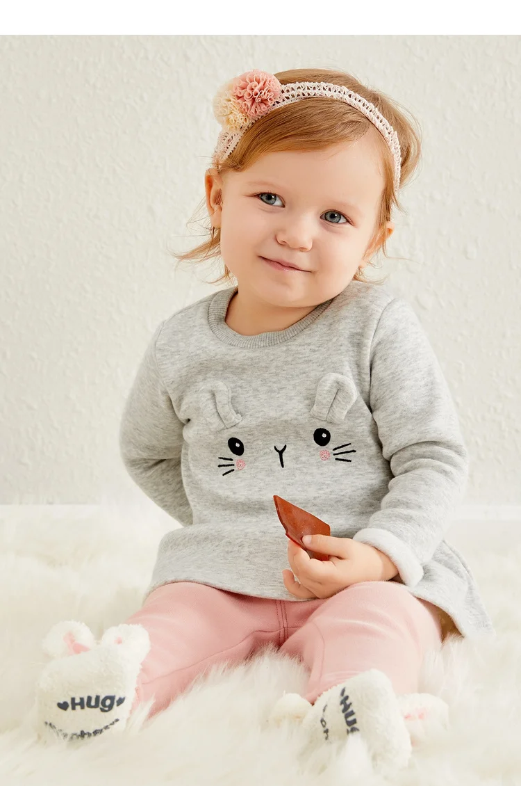 Balabala/комплект из 2 предметов для маленьких девочек, Флисовая теплая толстовка с объемным Кроликом, платье+ штаны без застежки, зимняя одежда для новорожденных
