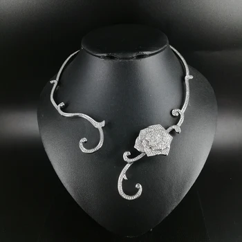 

New fashion crystal flower cubic zirconia white golden Torques necklace wedding bridel banquet dressing jewelry free shipping