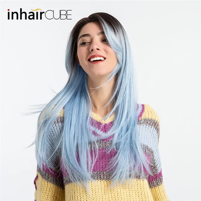 Inhair Cube 26 дюймов Синтетические длинные прямые парики натуральный омбре с
