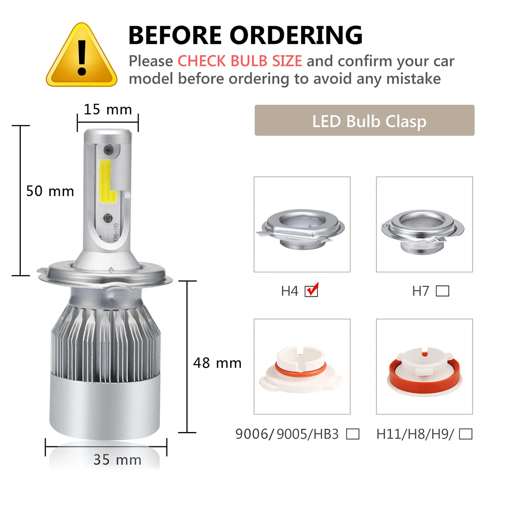 Автомобиля 12V C6 H4 светодиодный лампы H1 H7 H11 9005 Hb3 9006 Hb4 автомобилей головной светильник комплект 80 Вт 8000Lm COB светодиодный H4 H7 H11 фары Автомобильная Противо-Туманная светильник