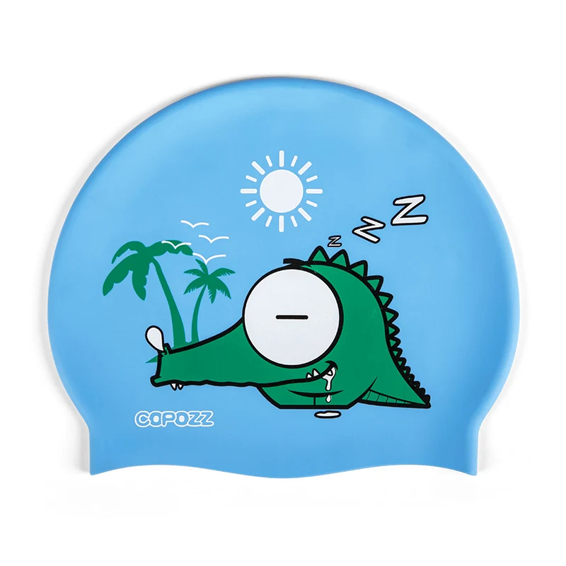 COPOZZ плавающая шапка для бассейна Милая мультяшная собака дети Дети Badmuts водонепроницаемые защитные уши длинные волосы спортивные часы для мальчика и девочки плавающая шапка - Цвет: crocodile