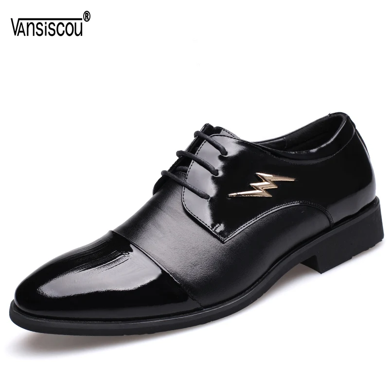 

VANSISCOU Men Business Genuine Leather Dress Pointed Toe Patent Lace up Derby Oxford Wedding Office Floral Vintage Casual Flats