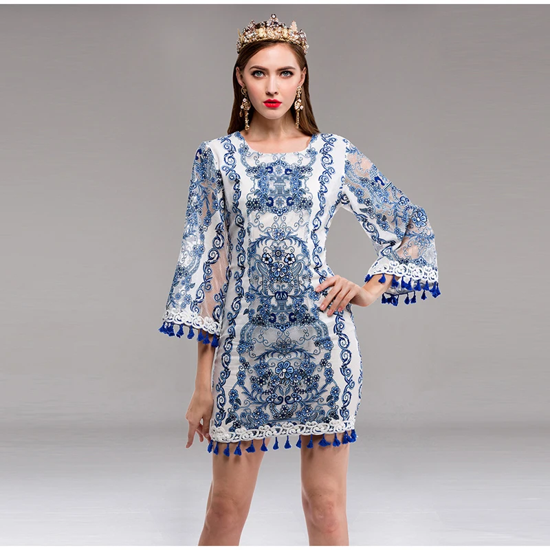 HIGH QUALITY New Fashion 2017 Designer Runway Dress Women's 3/4 Sleeve