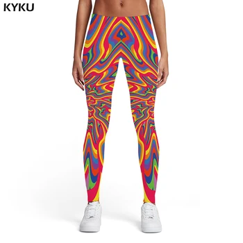 KYKU Brand Psychedelic Leggings Women Colorful 3d Print Dizziness Elastic Gothic Trousers Rainbow Spandex Womens Leggings Pants