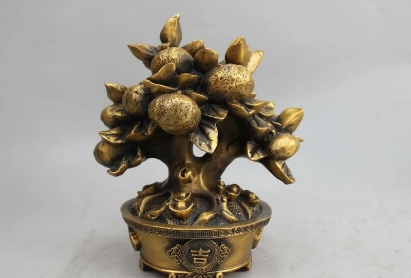 

Chinese Feng Shui Copper Auspicious Yuan Bao Wealth Potted orange Tree Statue a 0518