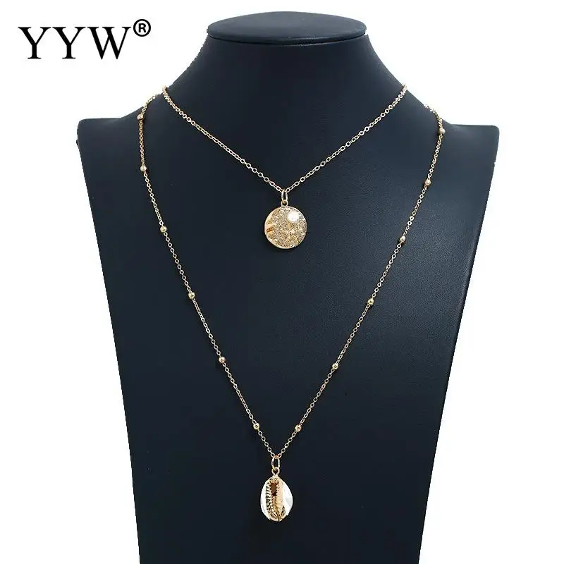 

Multiple Layers Of Shell Pendant Necklaces Plastic Pearl Gold Women Seashell Multilayer Choker Necklace Bohemian Wedding Jewelry