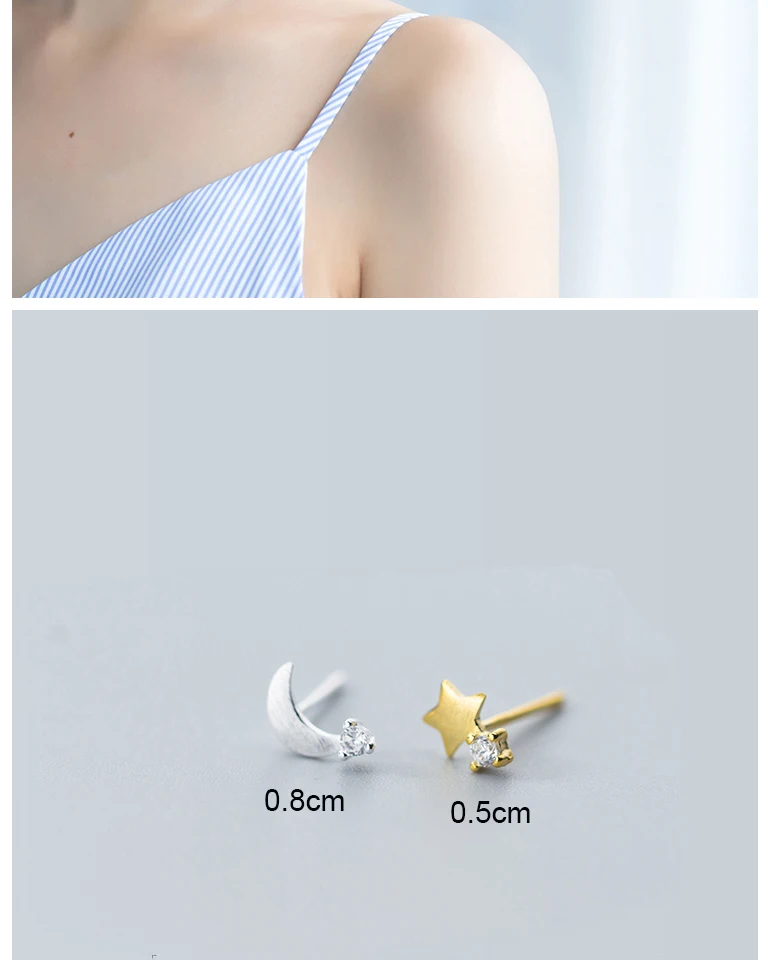 Asymmetrical Star Moon Minimalist Earrings Sterling Silver For Women Kids Korean Earrings Boucle D'oreille Enfant En Argent 925 (6)