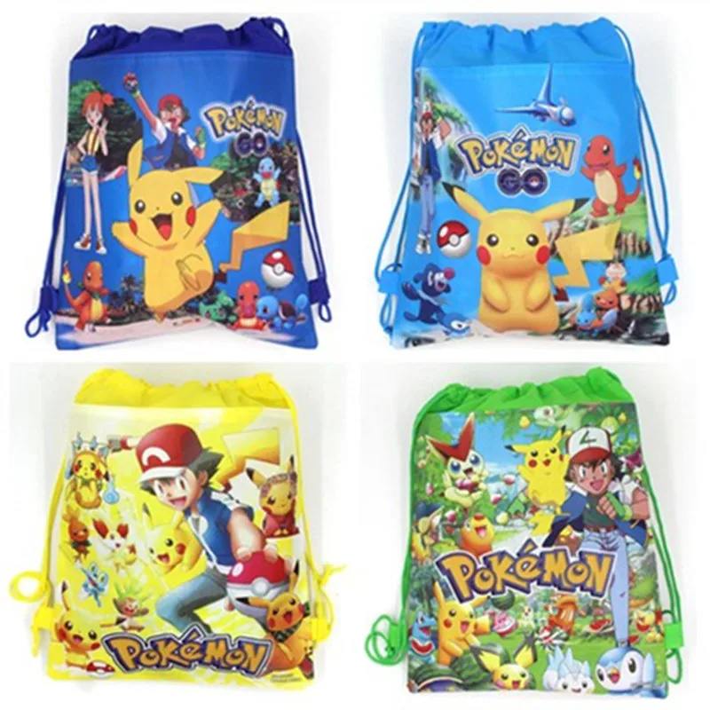 

12pcs New Pokemon Go Cartoon Non-woven Fabrics Drawstring Backpack School Bag Student book bag Travel Storage Bag
