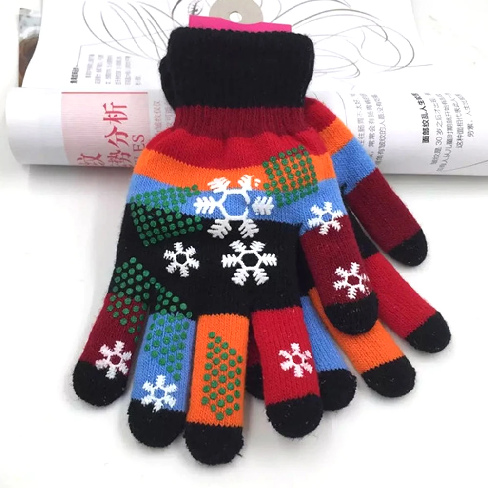 Зимние теплые детские перчатки, Детские двойные толстые перчатки для девочек и мальчиков, вязаные эластичные варежки разных цветов