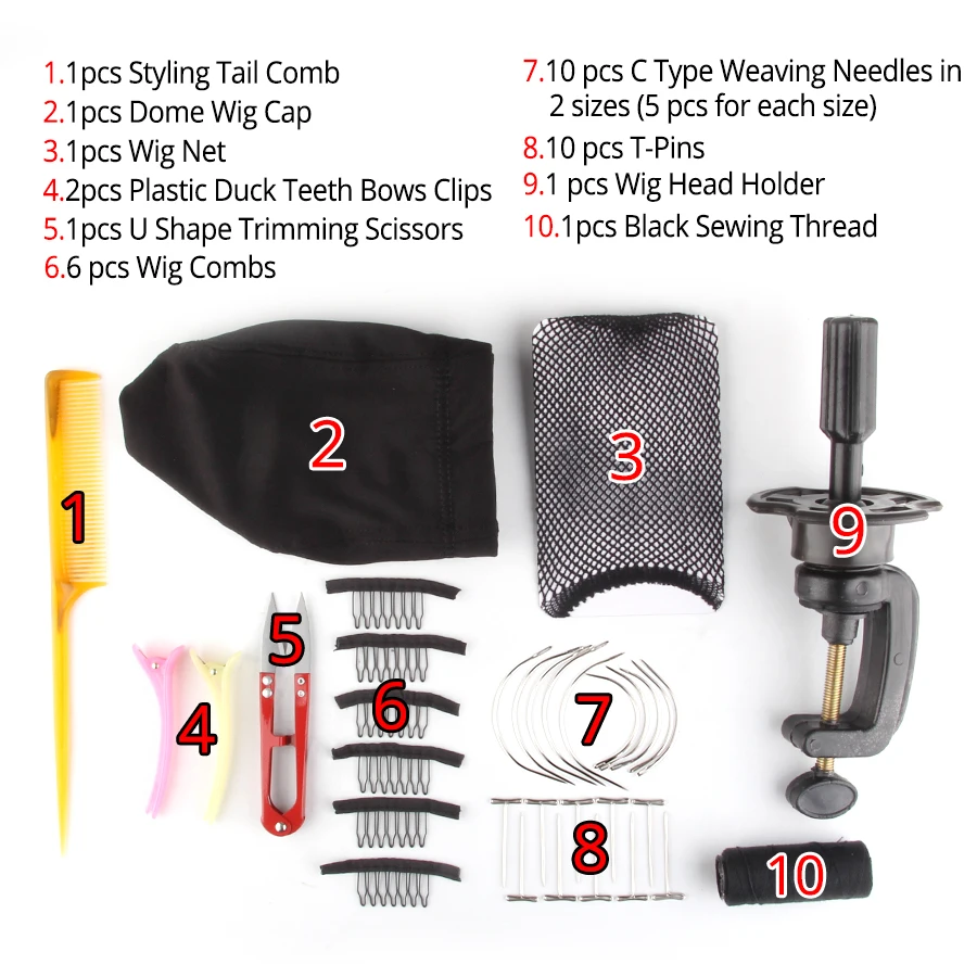Alileader 10Pcs/ Set Wig Making Tools Kit Wig Accessories Wig Cap Hair Net Head Holder T Pins Curved Weaving Needle Hair Thread Alileader 10Pcs/ Set Wig Making Tools Kit Wig Accessories Wig Cap Hair Net Head Holder T Pins Curved Weaving Needle Hair Thread