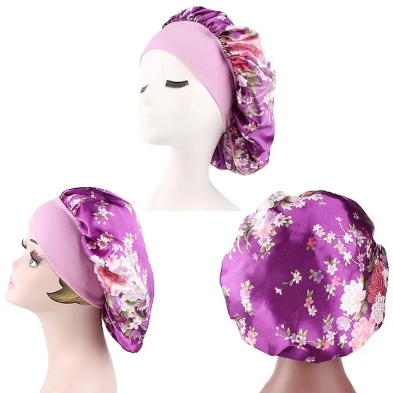 

New Elegant Women Silk Night Sleep Cap Hair Bonnet Hat Head Cover Satin Wide Adjust Elastic Band