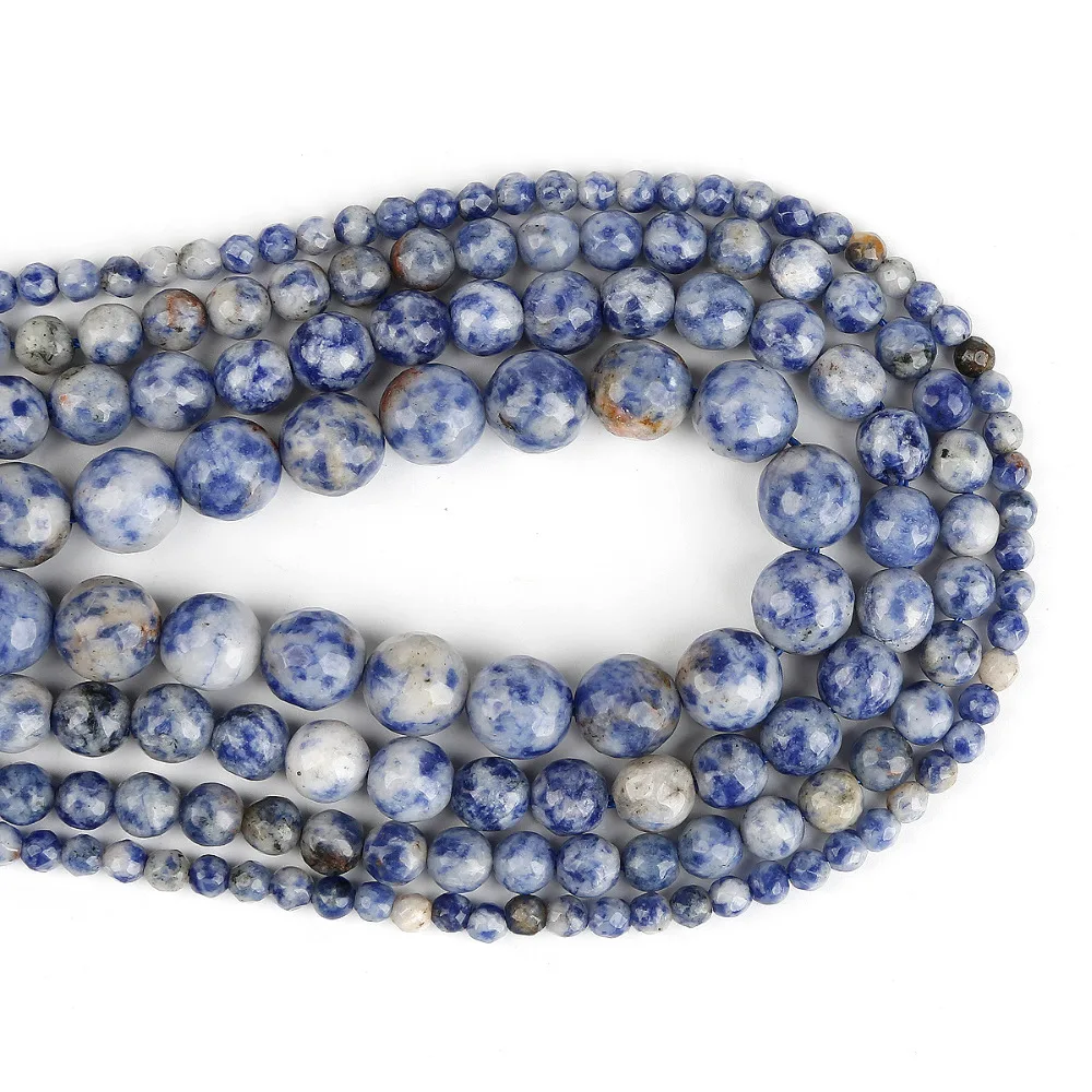 White Dot Sodalite 4/6/8/10mm Faceted Natural Stone Round Ball Beads for DIY Necklace Bracelet Earring Jewelry Making Findings | Украшения