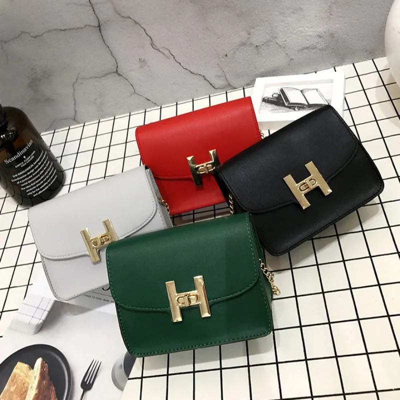 

2019 Fashion Women Casual Girls Simple Solid Color Versatile Shoulder Messenger Leather Retro Chain Square Handbag Crossbody Bag
