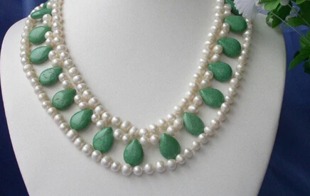 

N2900 Wondrful 3strands Green Turquoise White pearl Necklace NEW