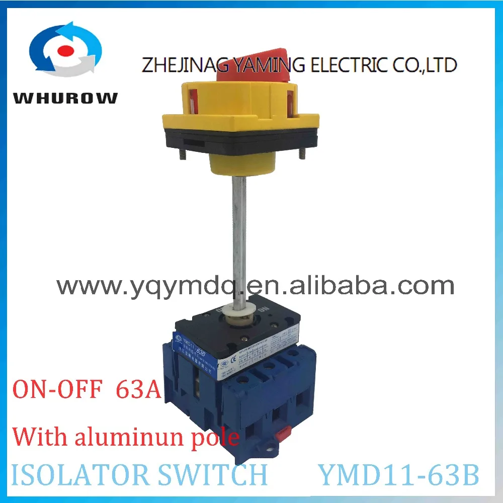 

Isolating switch YMD11-63B with padlock handle aluminum pole 63A Load break power cut off operation outside electrical cabinet