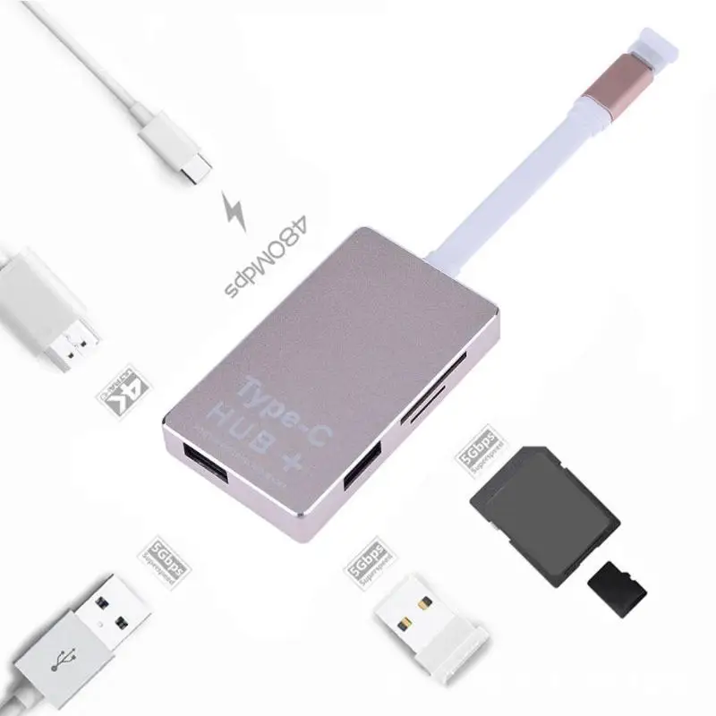 6 в 1 тип-c 3,1 до 2 USB3.0 концентратор + SD/TF кардридер с 4K HDMI + PD порт