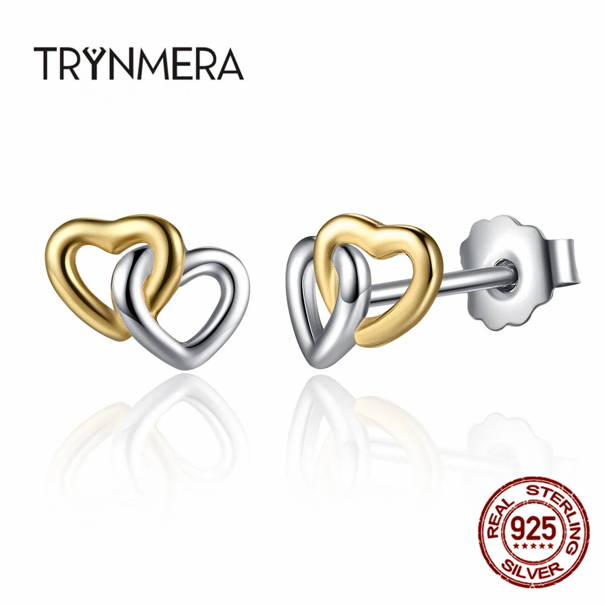 

trynmera 925 Sterling Silver Heart to Heart Small Stud Earrings Women Engagement JewelryTE059