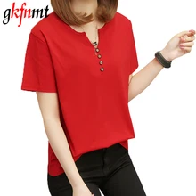 Gkfnmt Summer T Shirt Women 4XL 5XL Fashion V Neck Short Sleeves Tees Shirt Femme T