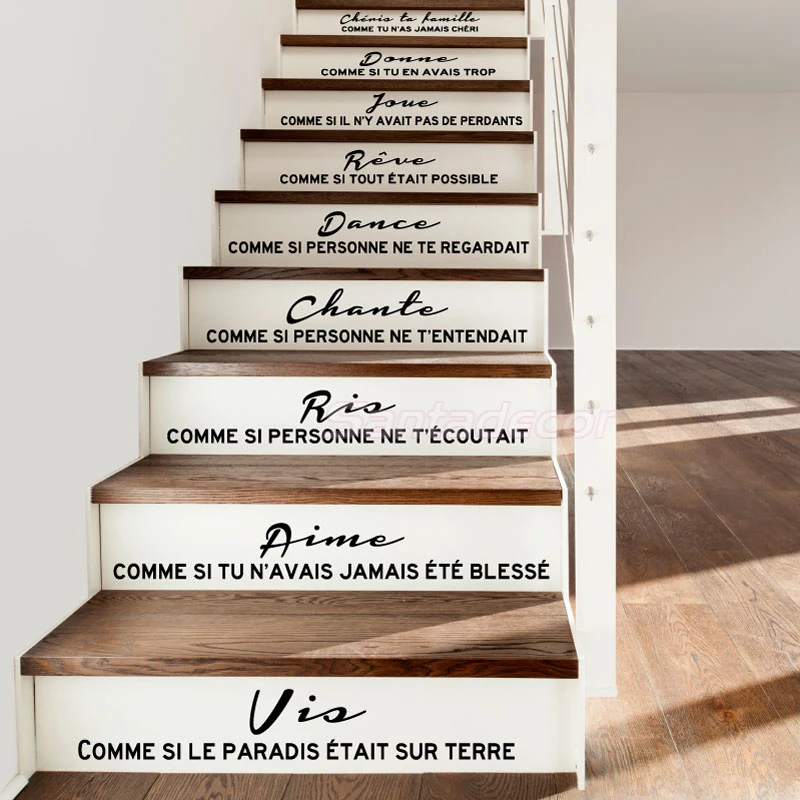Billige Treppen Aufkleber Französisch Citation Cheris Ta Famille Vinyl Wand Decals Wandbild Kunst Wohnzimmer Home Decor Haus Dekoration Poster
