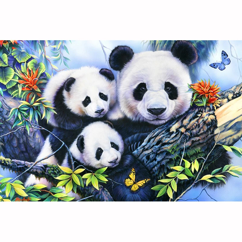 

DIY 5D Full Diamonds Embroidery Cute Pandas Round Diamond Painting Cross Stitch Kits Diamond Mosaic Home Decoration