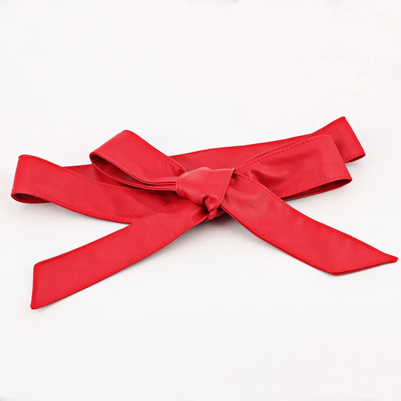 

2019 New Designer Wide Red Black Bowknot Leather Obi Corset Belt Female Wrap Around Waist Cummerbunds Belts for Women Dress