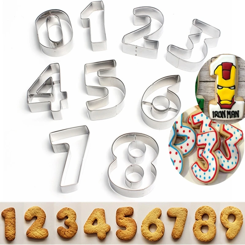 

9 pcs/set Large Size Arabic Number Cookie Cutter Stainless Steel Biscuit Gingerbread Cutter Fondant Mold Cake Decorating Tools