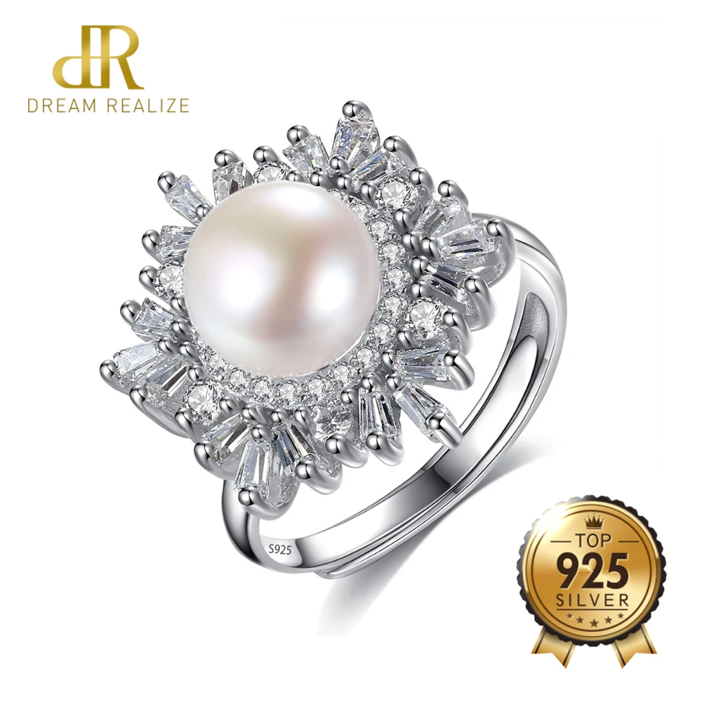 

DR Brand Charms Pearl S925 Silver Rings with CZ Fine Jewellry for Women 2018 New Resizable Real 925 Sterling Silver Jewelry Gift