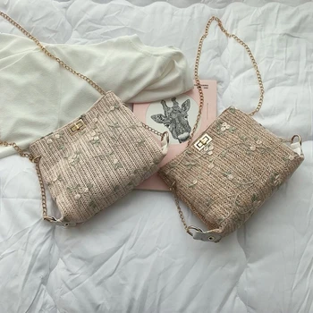 

2019 New Fashion Girl Bucket Bag Summer Beach Straw Weaving Handbag Women Lace Travel Crossbody Bag Big Capacity Shouder bag