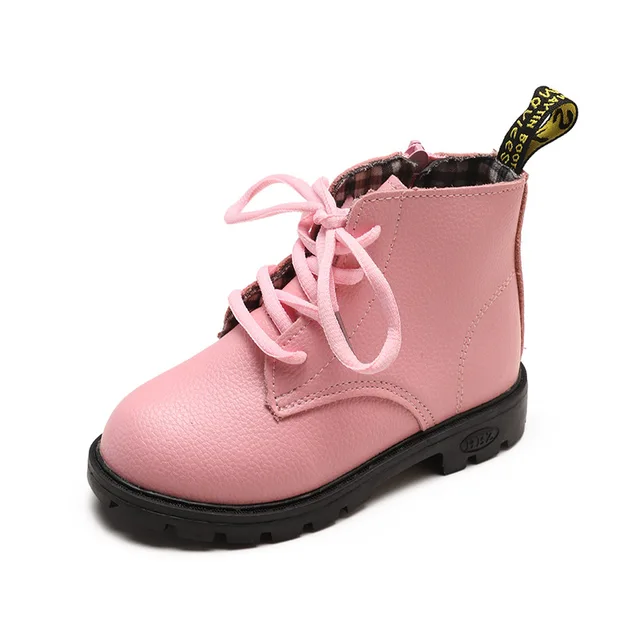 AFDSWG spring and autumn kids booties low with pink little girl boots black kids leather boots