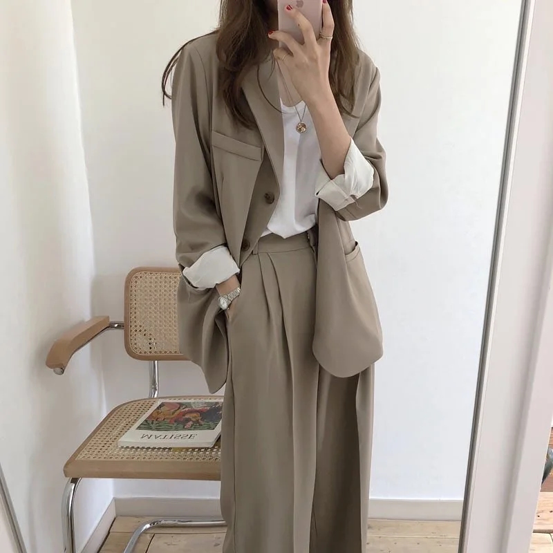 

Women Female 2019 Spring Autumn Ladies Solid Vintage Single Breasted Office Long Sleeve Loose Suit Coat Jacket