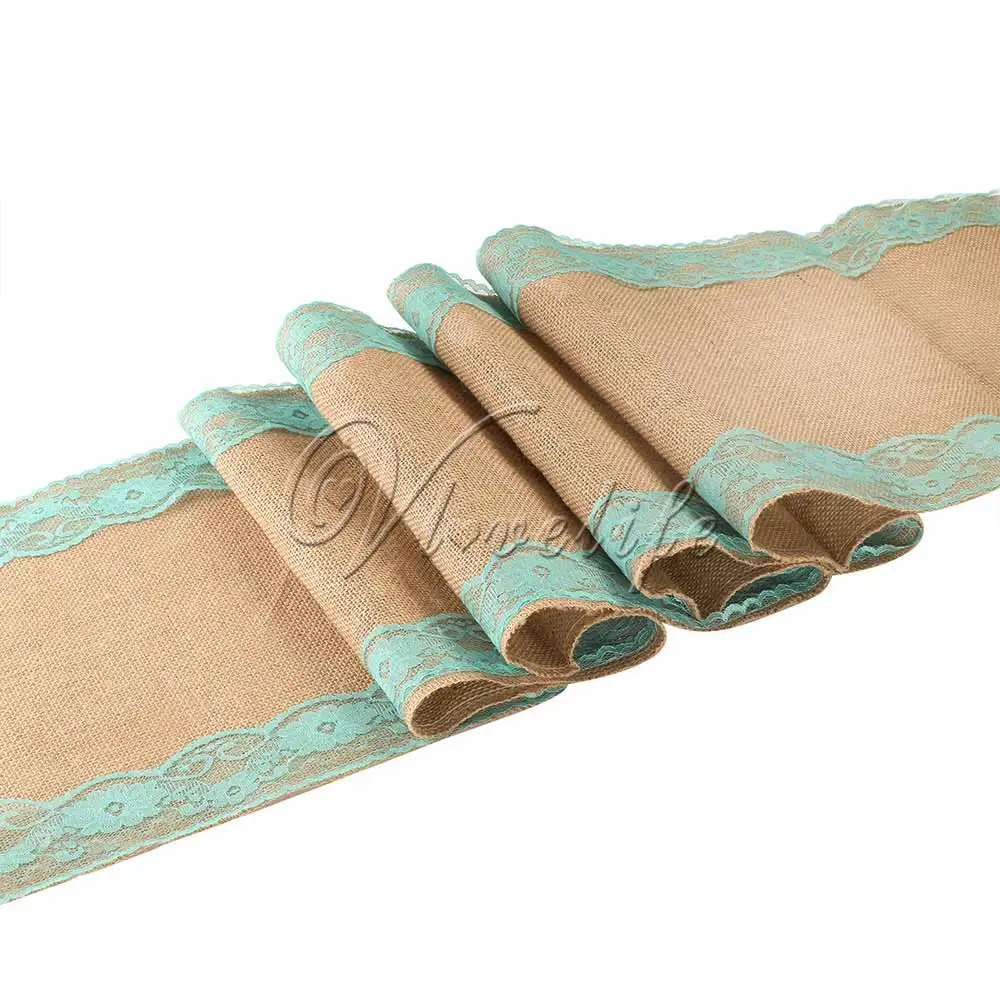Винтажная кружевная настольная дорожка из мешочной ткани, классическая деревенская вечеринка, свадебный банкет, украшение для стола, 12x10", принадлежности для скатерти - Цвет: teal blue