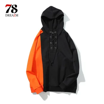 

Mens Long Sleeve Striped hoodie Patchwork New 2018 Spring Hip Hop Streetwear Loose Top Tees Men Fashion Casual hoodie