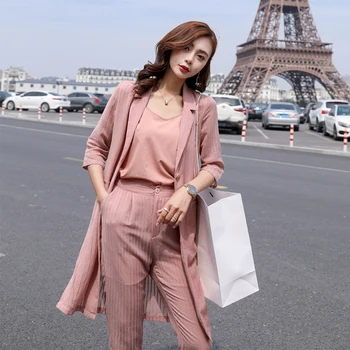 

Summer new Korean casual chiffon suit female temperament ageing seven-point sleeve suit nine pants three-piece suit