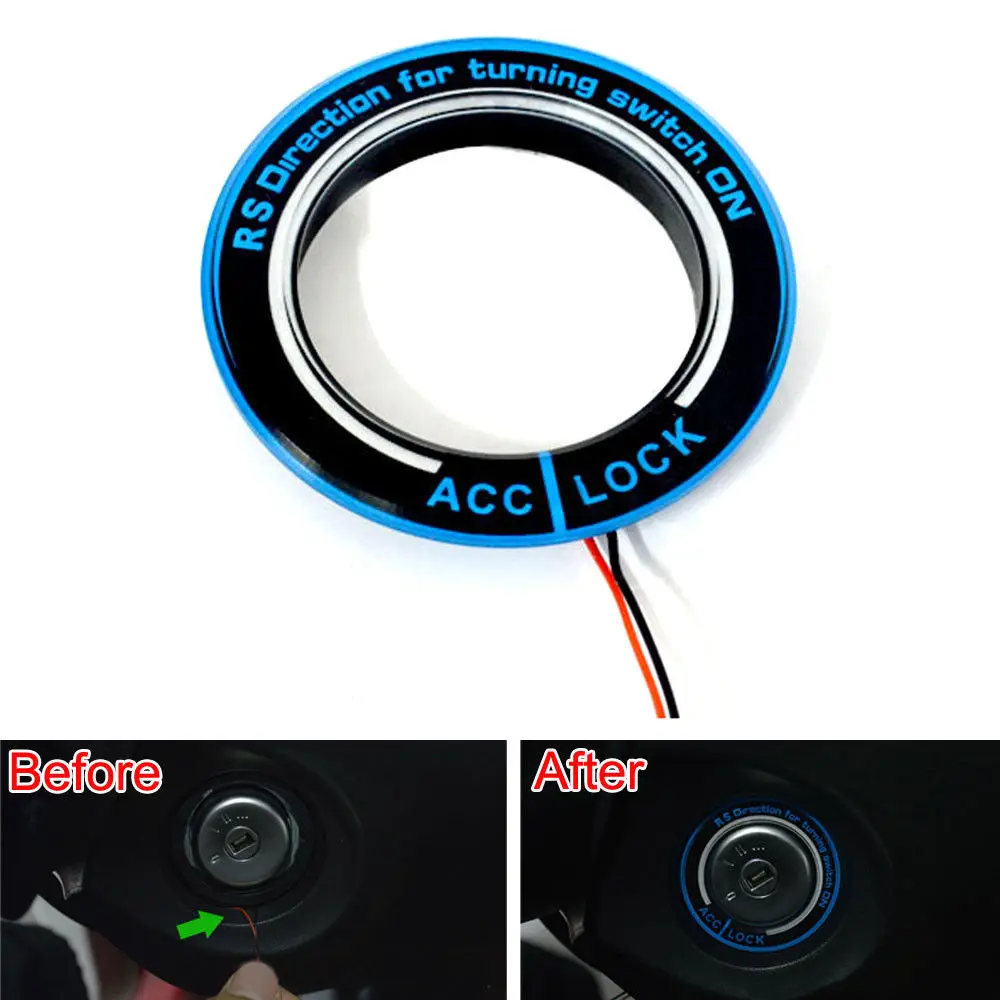 

Car Ignition Engine Start Key Lock Ring Trim with Led Light Blue For Ford Kuga Escape Focus 2005-2016