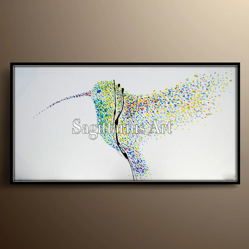 

Hand-painted Abstract Knife Texture Animal Paintings Hummingbird Thick Palette Knife Canvas Oil Paintings Modern Wall Decor