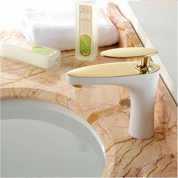 

white and gold bathroom hot and cold single lever sink faucet basin tap