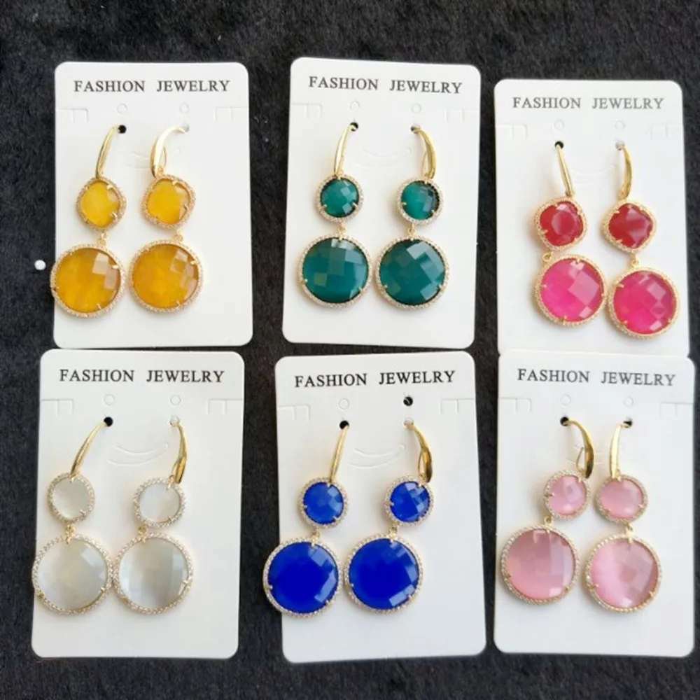 

3Layer Stone Dangle Earrings Women Gold Hook Long Statement Earrings Indian Jewelry Bijoux Femme Trendy Earrings for Women