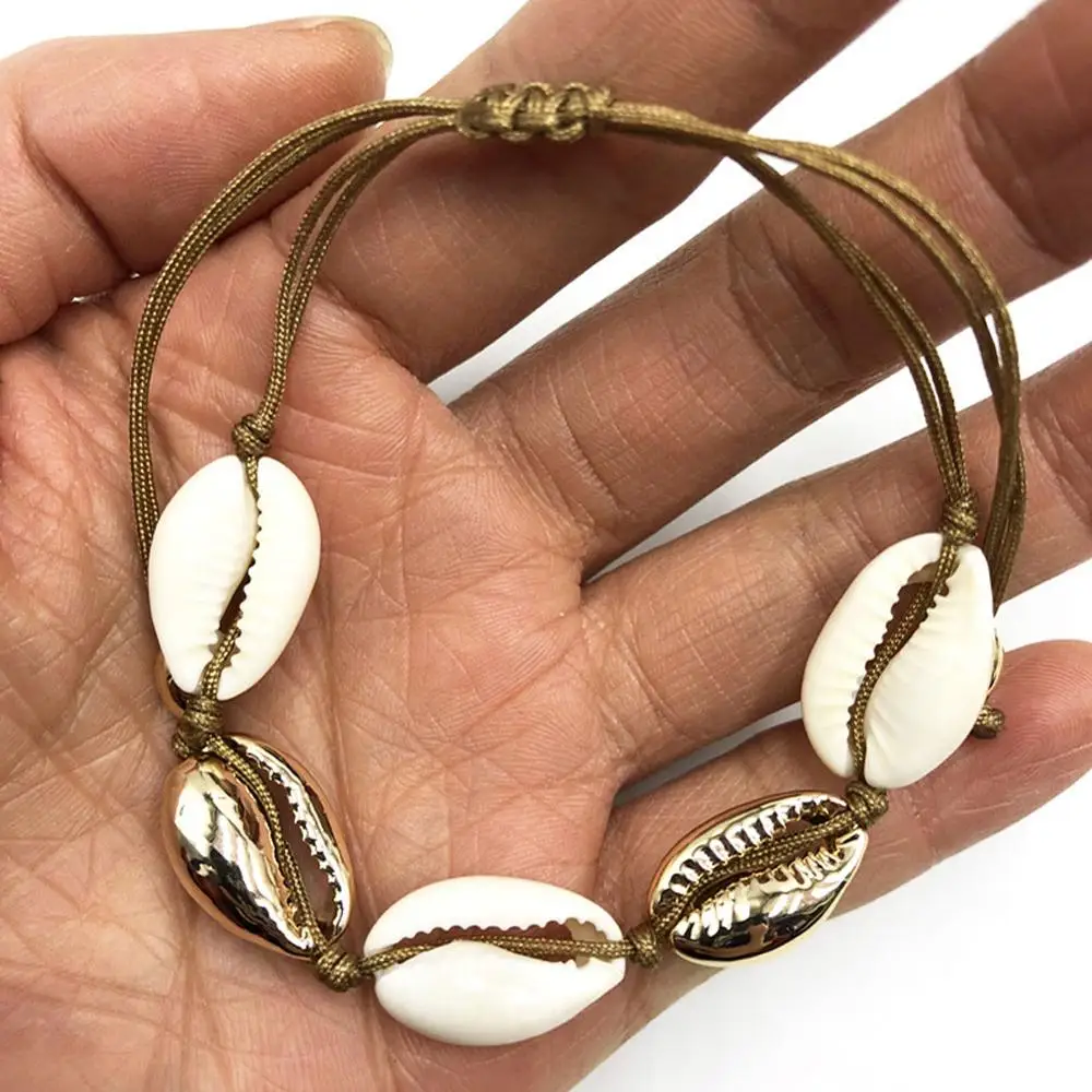 

Fashion Women Simple Natural Cowrie Sea Shell Bracelet Adjustable Handmade Woven Bracelet Boho Jewelry