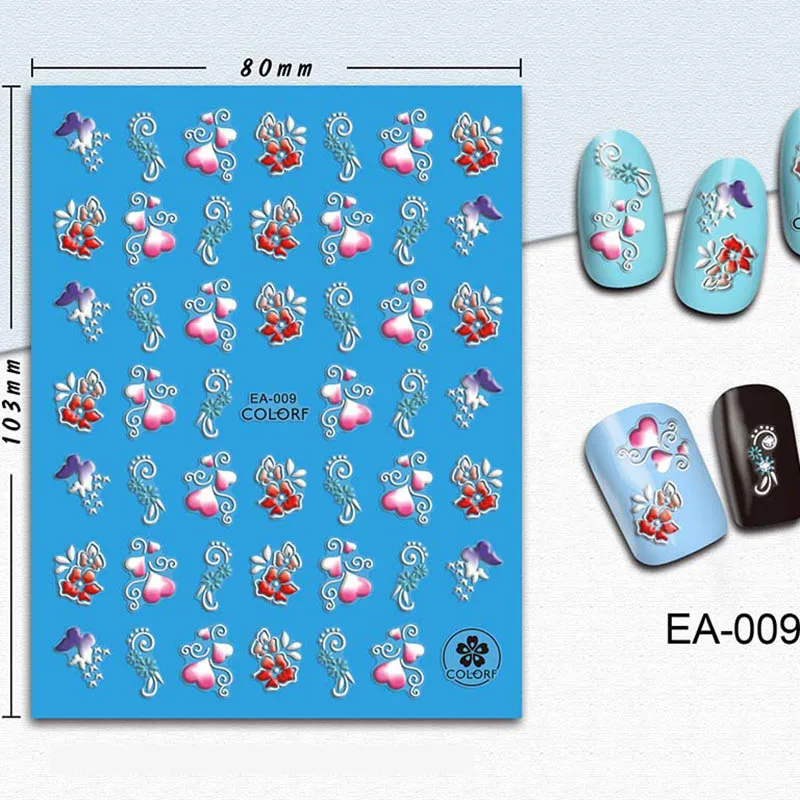 Белые цветочные наклейки для ногтей с бабочками, 5D наклейки для дизайна ногтей, наклейки для маникюра, наклейки для ногтей, модный набор для дизайна ногтей с цветами - Цвет: 09