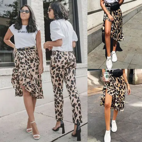 

Women Ladies Fashion Sexy Leopard Length Skirt Leopard Print Casual High Waist Summer