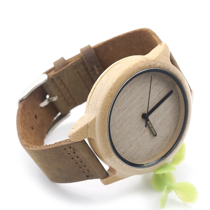 Reloj de Pulsera Casual Bambú y Cuero