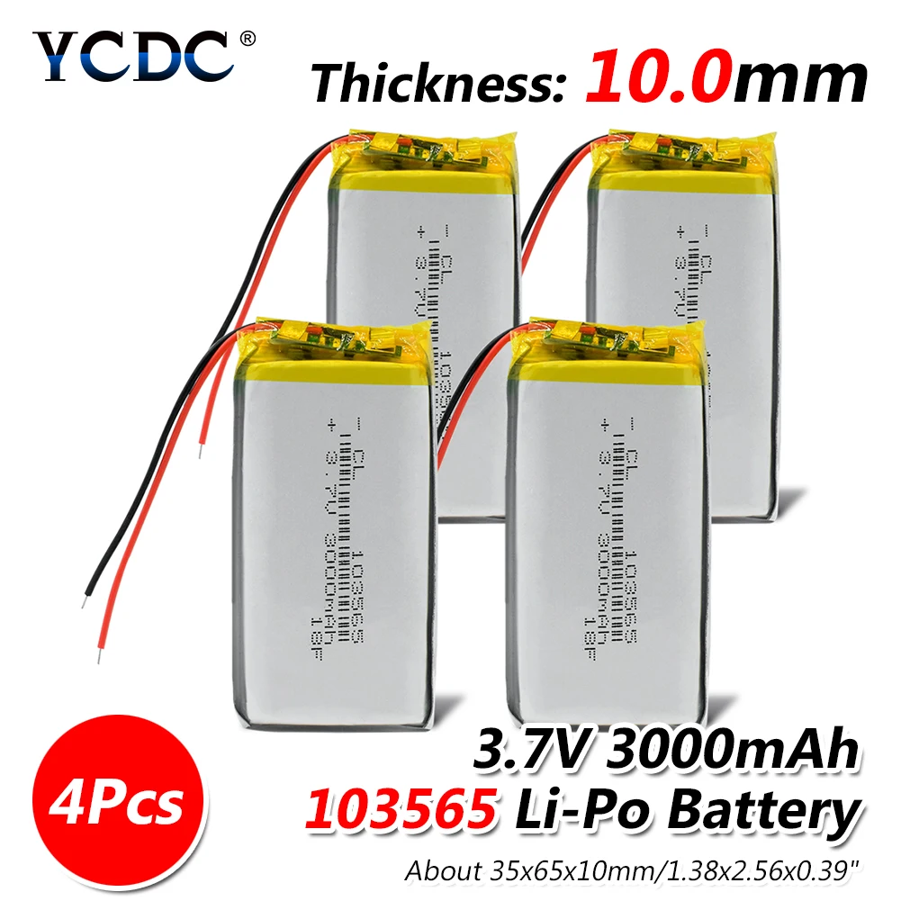 1/2/4x103565 Перезаряжаемые 3,7 V 3000 мАч литий-полимерный аккумулятор Батарея 65x35x10 мм литий-ионные полимерные аккумуляторы для gps Оборудование для psp POS машина электронная книга - Цвет: 4 pieces