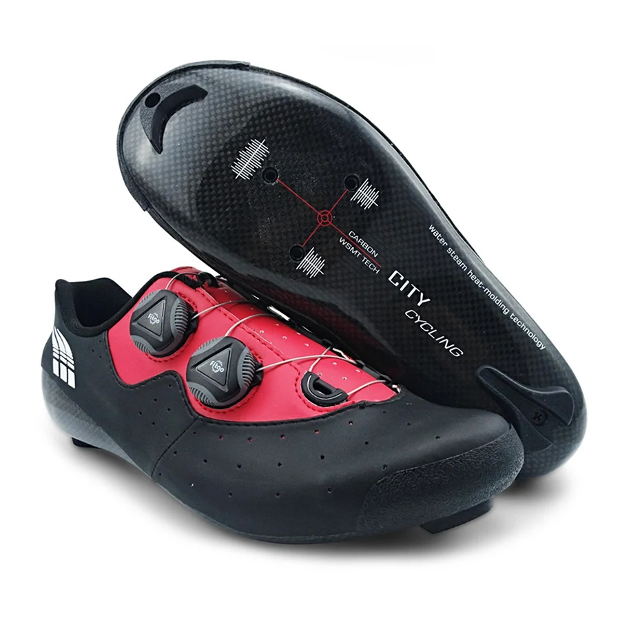 

C4 City Cycling Shoes Heat Moldable 3K Carbon Fiber Road Bike Sneakers 2 Shoelaces Self-locking Thermoplastic Bicycle