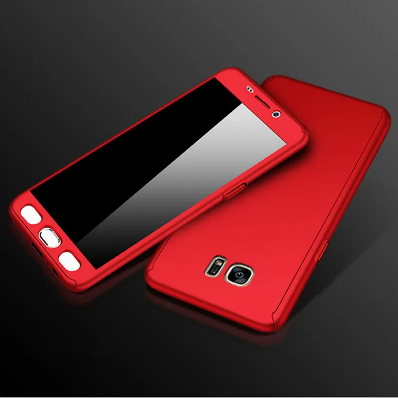 360 градусов чехол из PC с полным покрытием чехол s для samsung Galaxy J4 J6 A6 A8 плюс J1 J3 J5 J7 A3 A5 A7 чехол в виде ракушки с Стекло - Цвет: Red