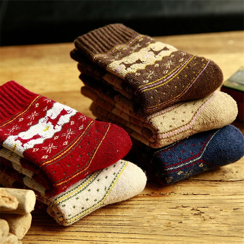 

5pairs Hot Sale Women Cashmere/Dehaired Angora Blended Winter Thick Warm Socks Christmas Harajuku Style Xmas funny socks