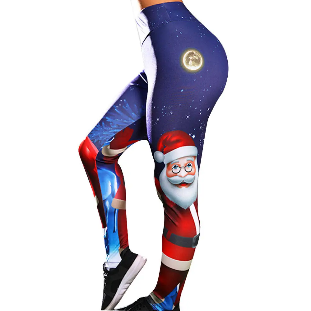 

Santa Claus Moon Printed Yoga Pants High Waist Sports Leggings Women Elastic Gym Running Active Sportswear Clothes Christmas
