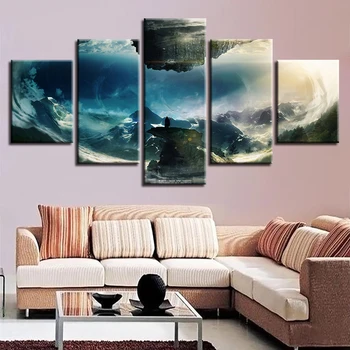 

Canvas Wall Art Pictures Living Room Decor 5 Pieces World Upside Down Paintings Printed Fantasy Game Mountain Posters Framework