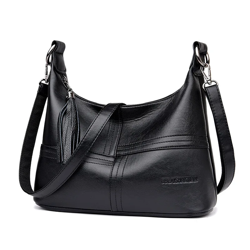 Модные женские сумки из натуральной кожи, сумка-тоут с кисточками, женские сумки на плечо, женские сумки-мессенджеры, опт - Цвет: Черный