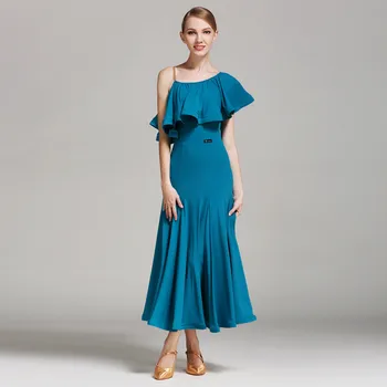 

Ballroom Dance Dresses Lady's Summer New Design One-shoulder Lotus Sleeve Dancing Costume Women Waltz Ballroom Competition Dress